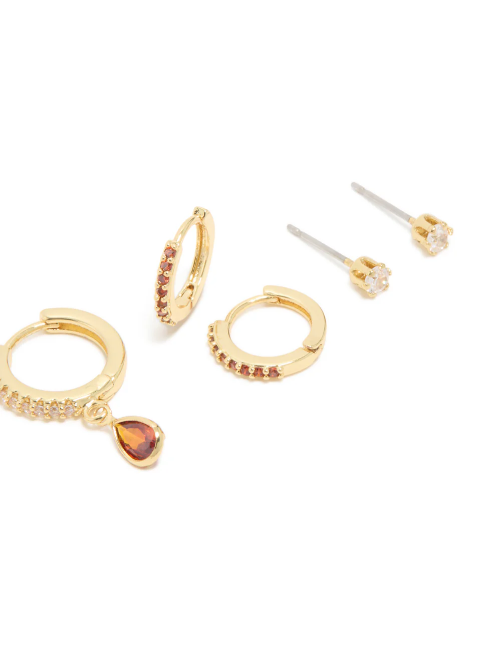 Gold Plated Brass Ruby Cubic Zirconia July Birthstone Earrings 4-Pack - Image 3