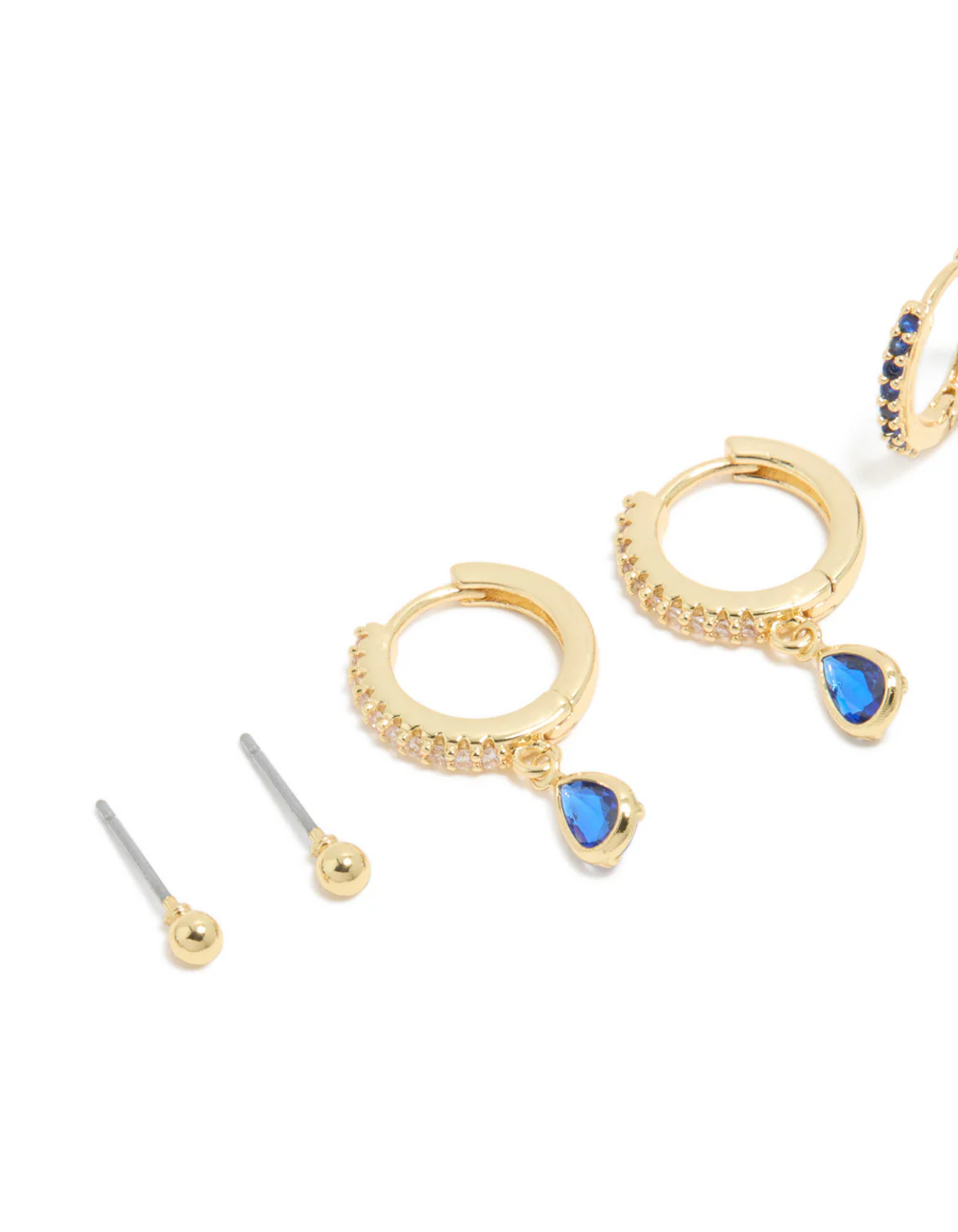 Gold Plated Brass Sapphire Cubic Zirconia September Birthstone Earrings 4-Pack - Image 2