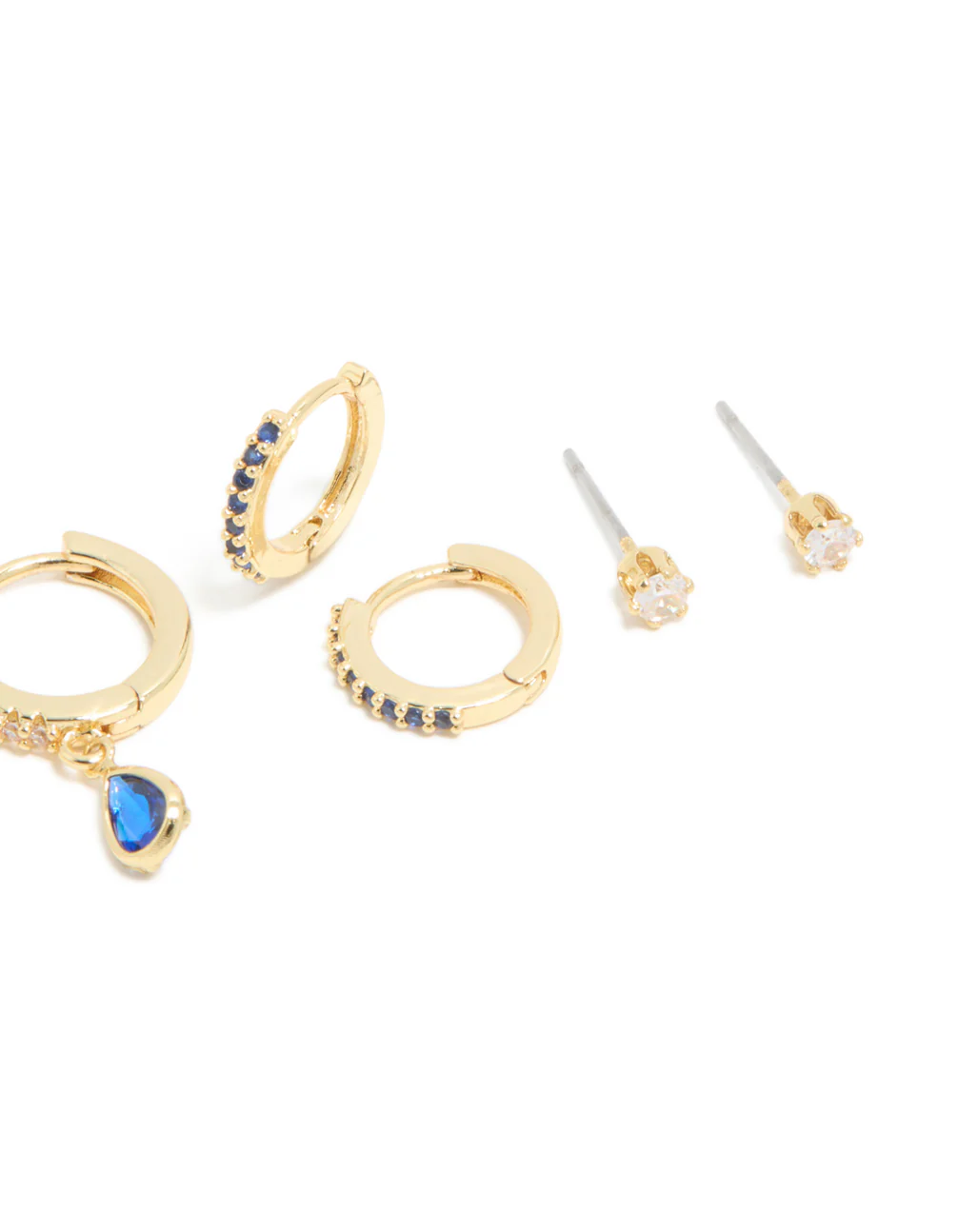 Gold Plated Brass Sapphire Cubic Zirconia September Birthstone Earrings 4-Pack - Image 3