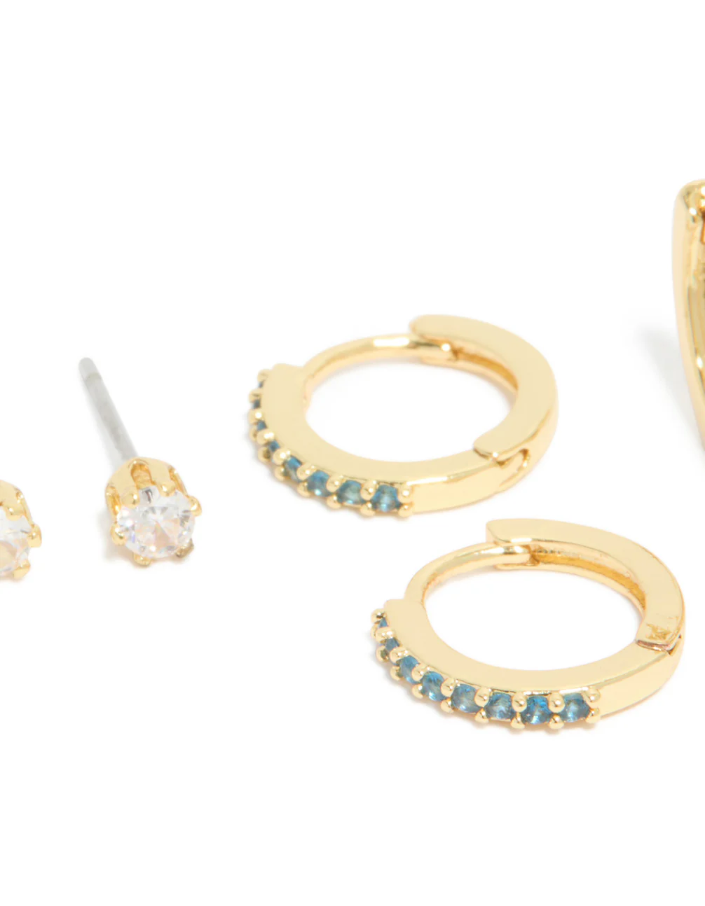 Gold Plated Brass Tanzanite Cubic Zirconia December Birthstone Earrings 4-Pack - Image 2