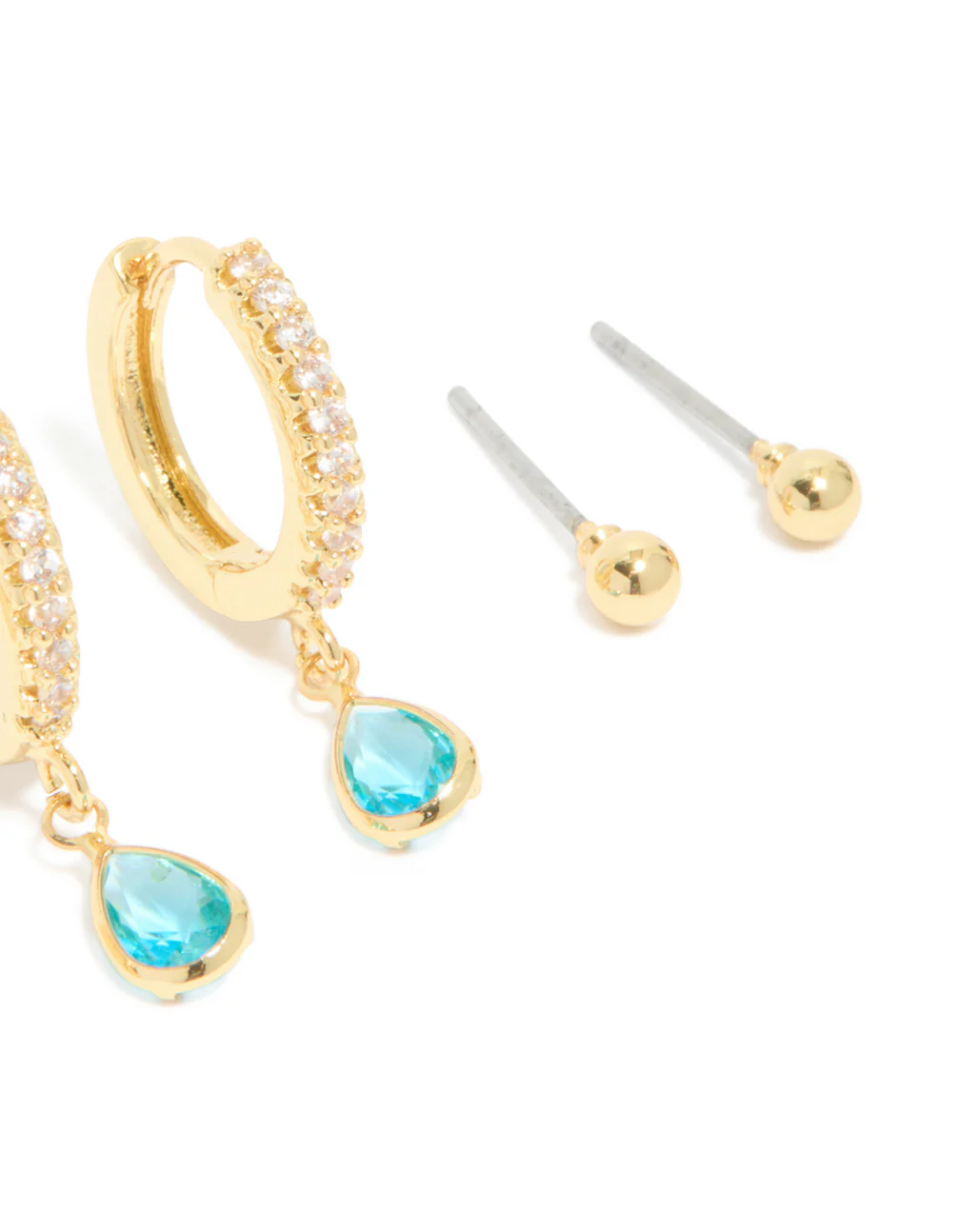 Gold Plated Brass Tanzanite Cubic Zirconia December Birthstone Earrings 4-Pack - Image 3