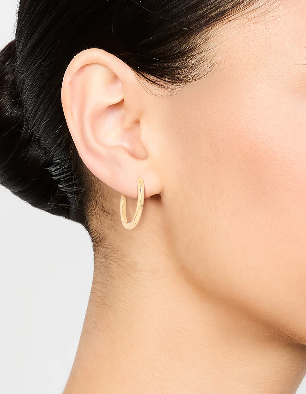 Gold Plated Brass Thin Medium Huggie Earrings - Image 2