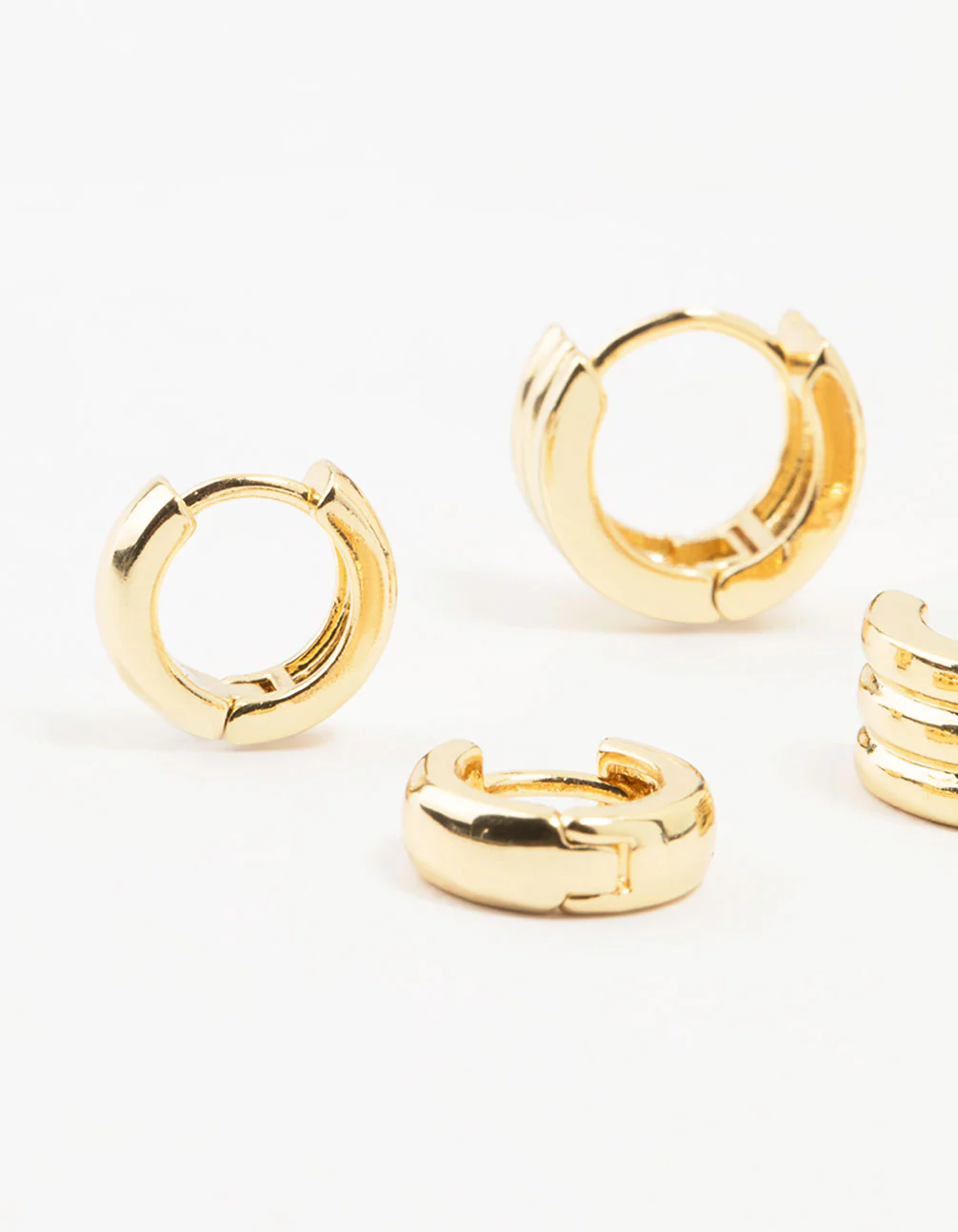 Gold Plated Brass Trio Ribbed & Rope Hoop Earrings 3-Pack - Image 2