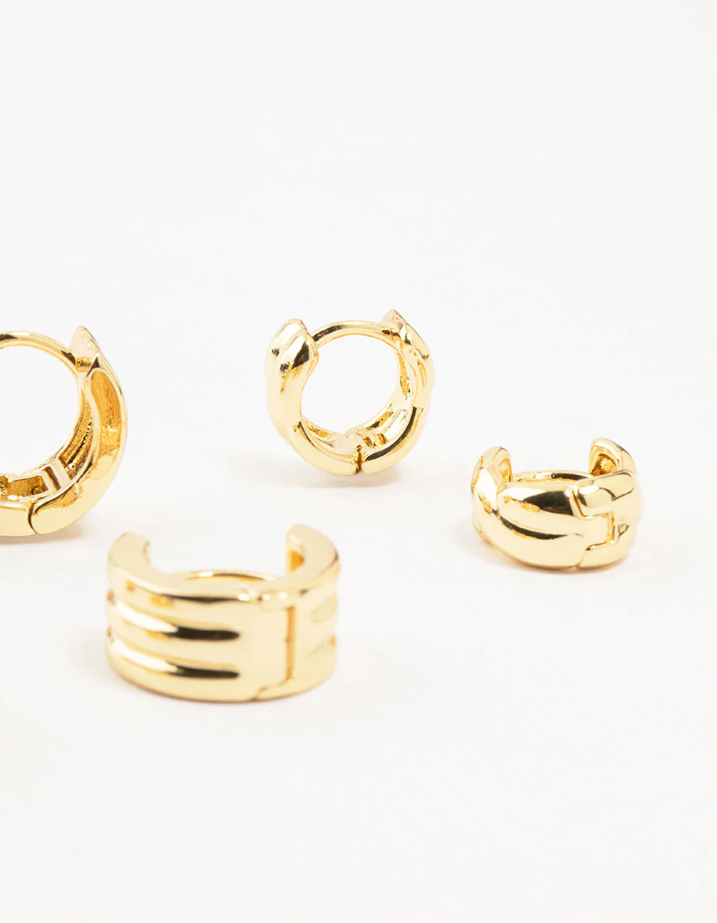 Gold Plated Brass Trio Ribbed & Rope Hoop Earrings 3-Pack - Image 3