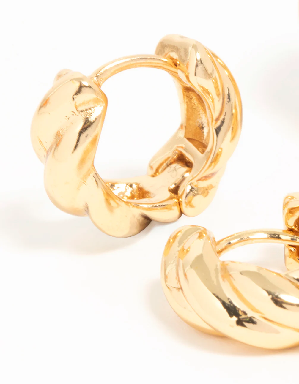 Gold Plated Brass Twist & Ribbed Huggie Earrings 2-Pack - Image 4