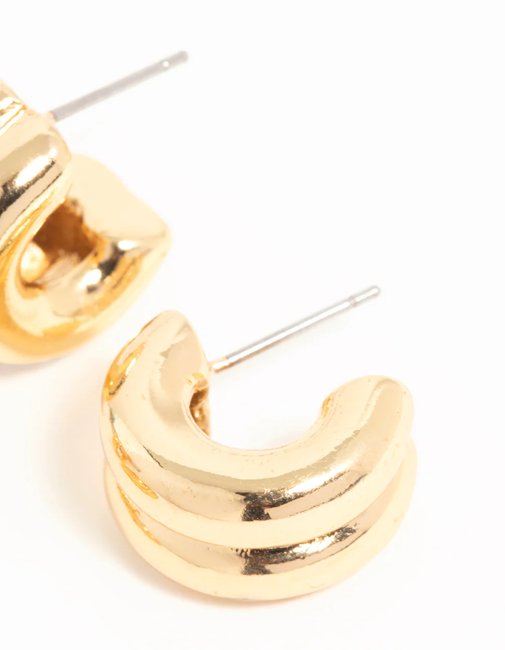 Gold Plated Brass Twist & Ribbed Huggie Earrings 2-Pack - Image 5