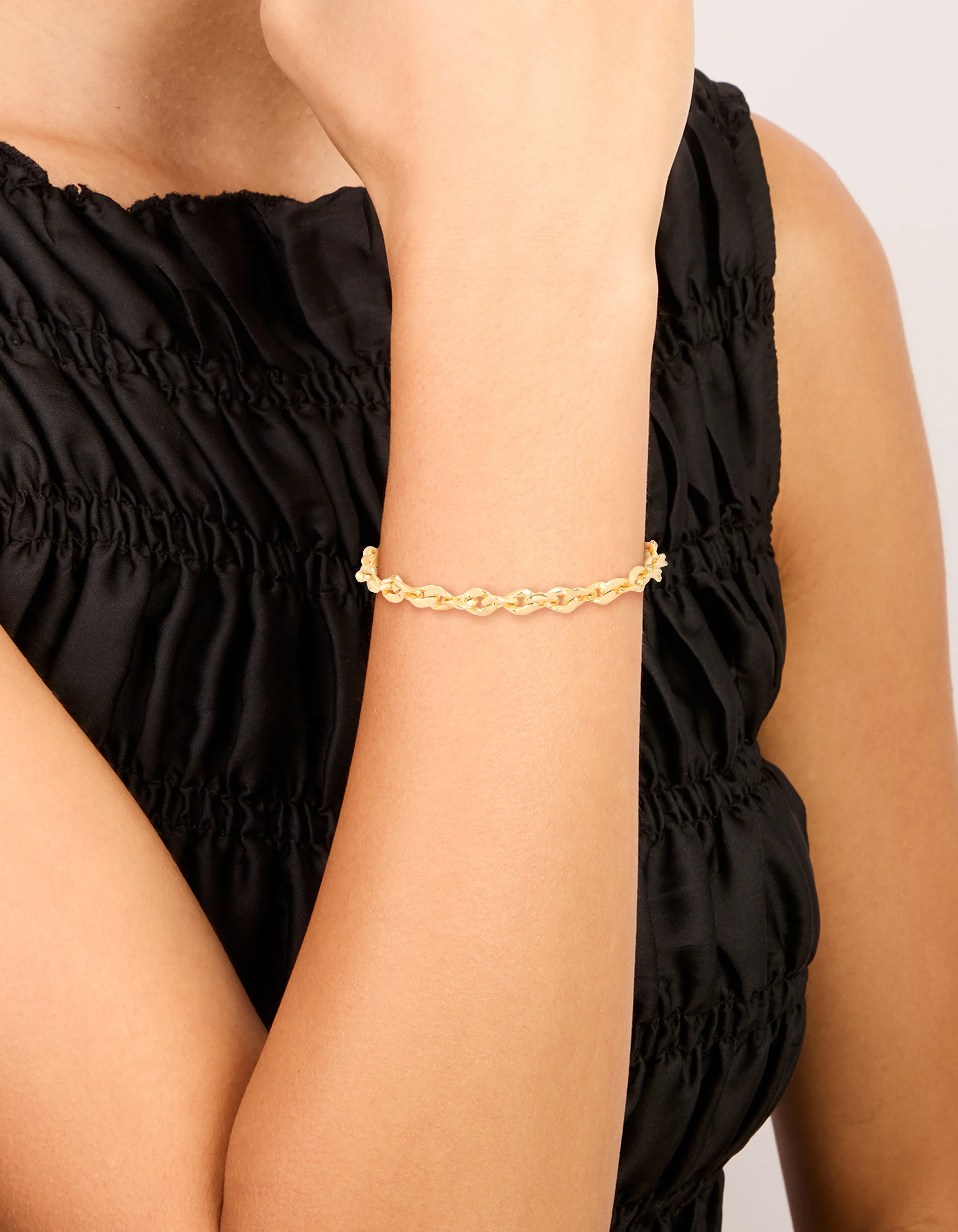Gold Plated Brass Wavy Cable Link Chain Bracelet - Image 2