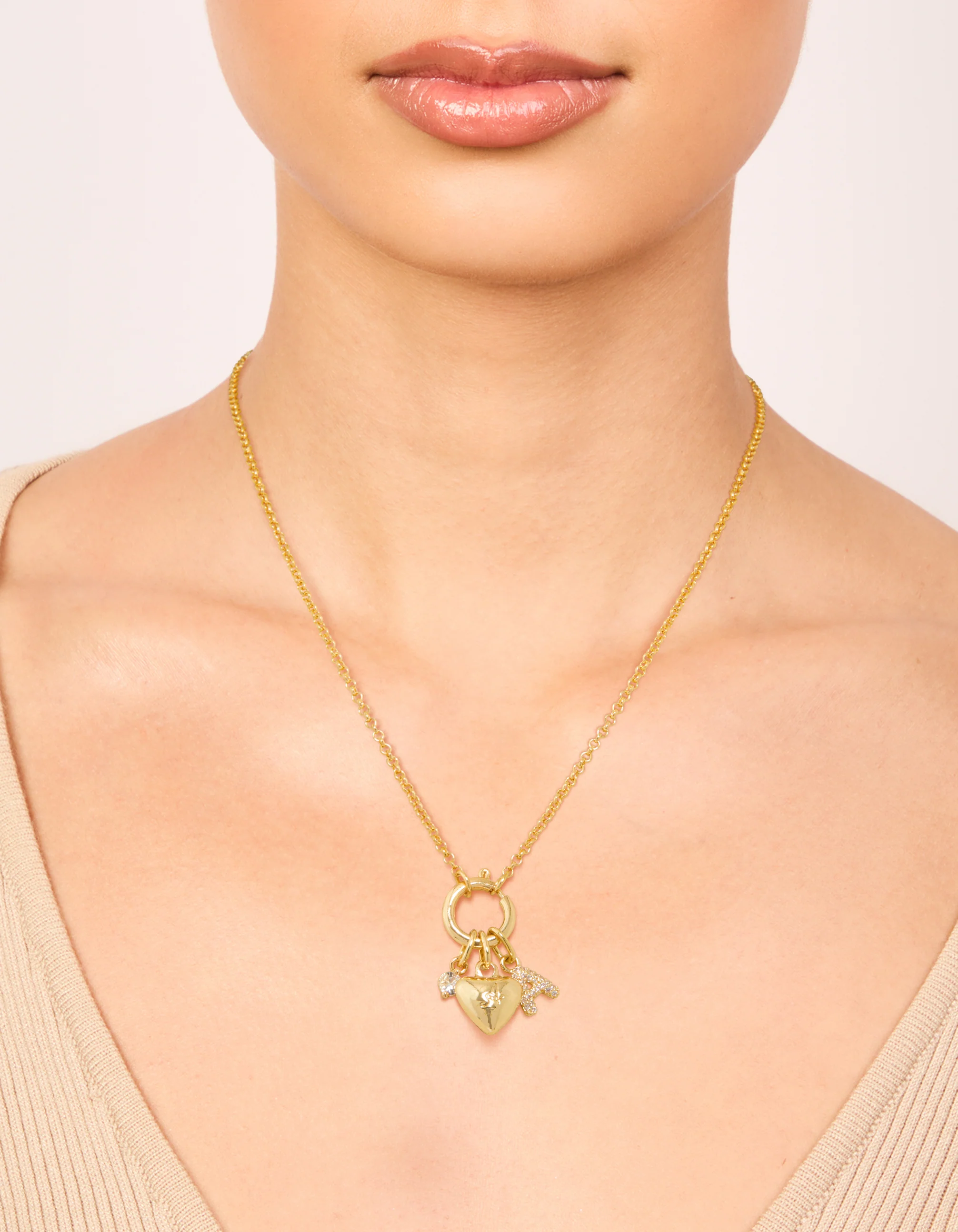 Gold Plated Bubble A & Heart Charm Necklace - Image 2