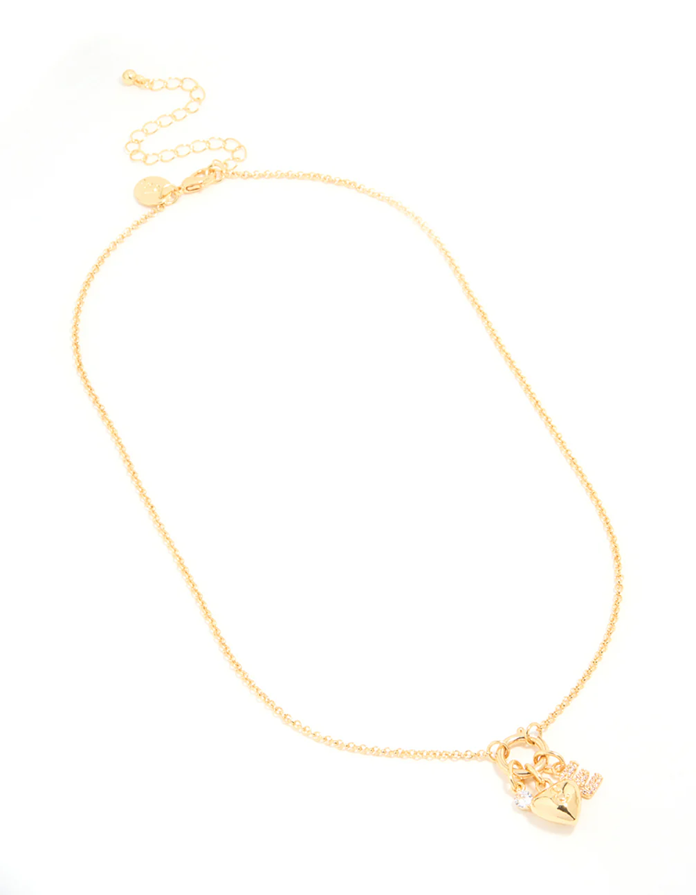 Gold Plated Bubble E & Heart Charm Necklace - Image 4