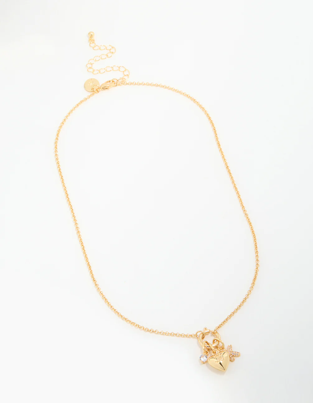 Gold Plated Bubble K & Heart Charm Necklace - Image 2