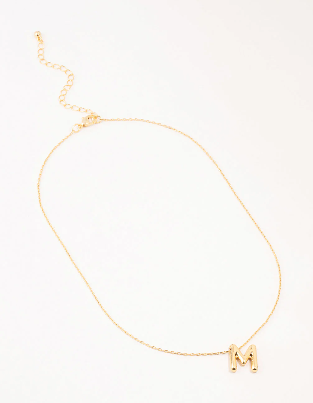 Gold Plated Bubble Letter M Necklace - Image 2