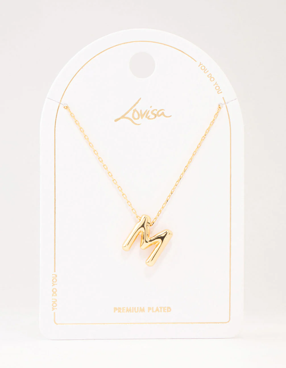 Gold Plated Bubble Letter M Necklace - Image 3