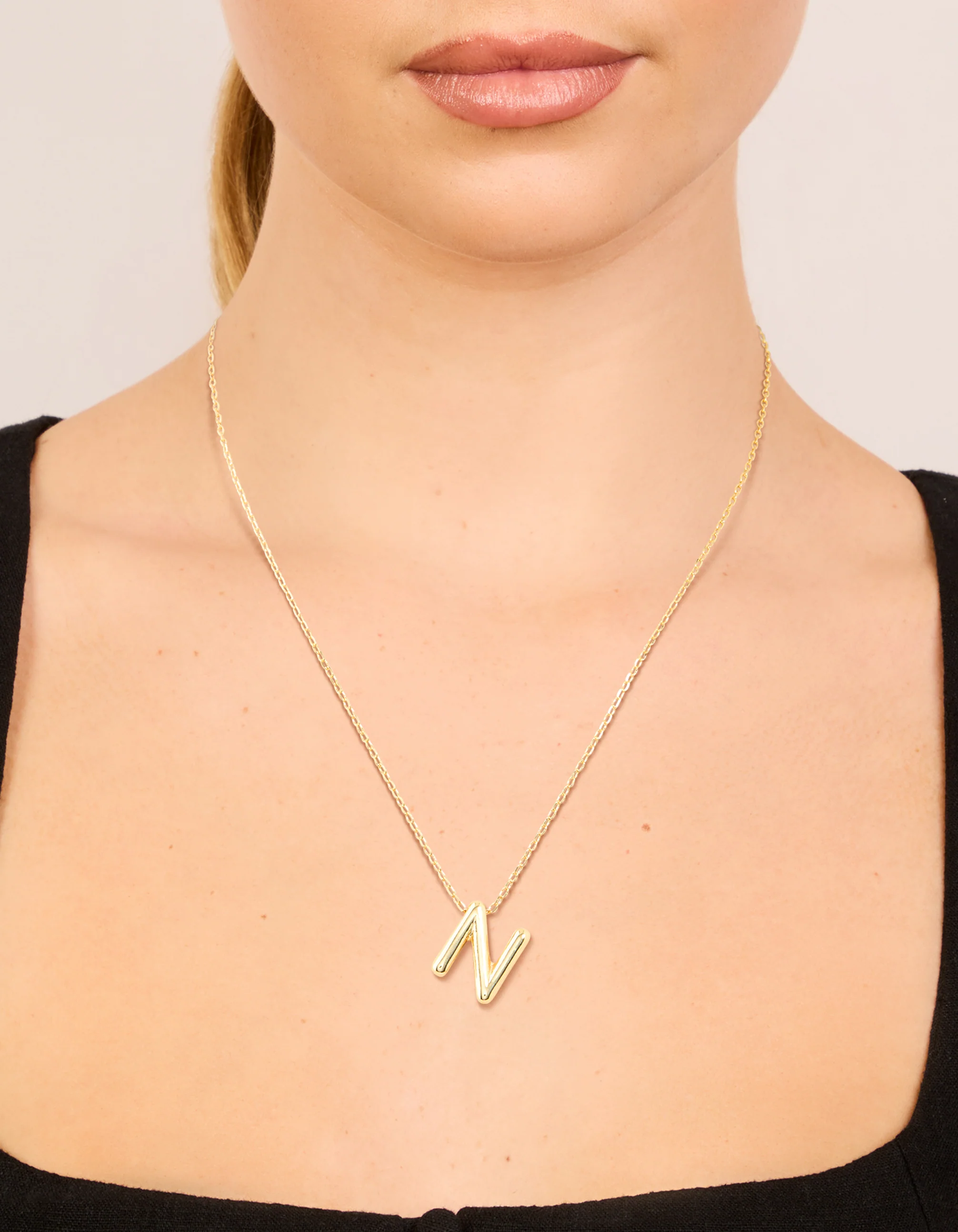 Gold Plated Bubble Letter N Necklace - Image 2