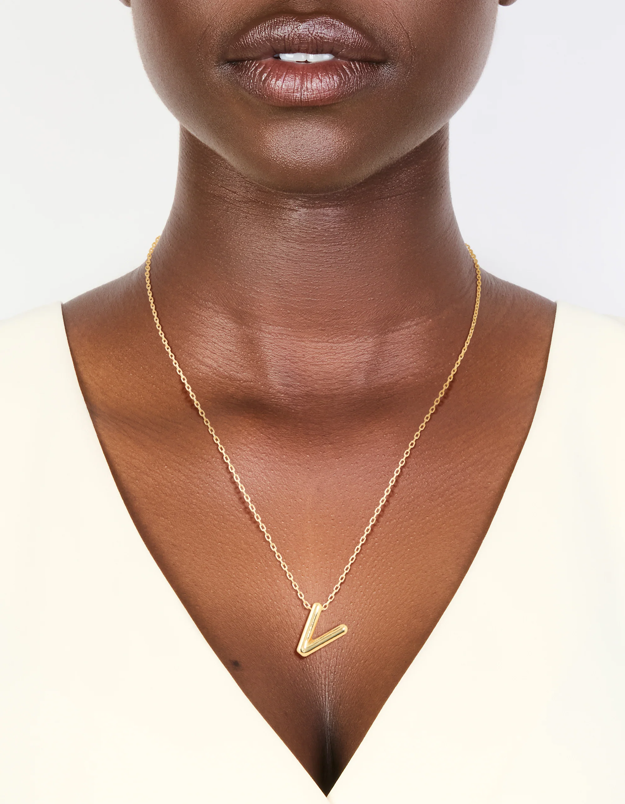 Gold Plated Bubble Letter V Necklace - Image 2