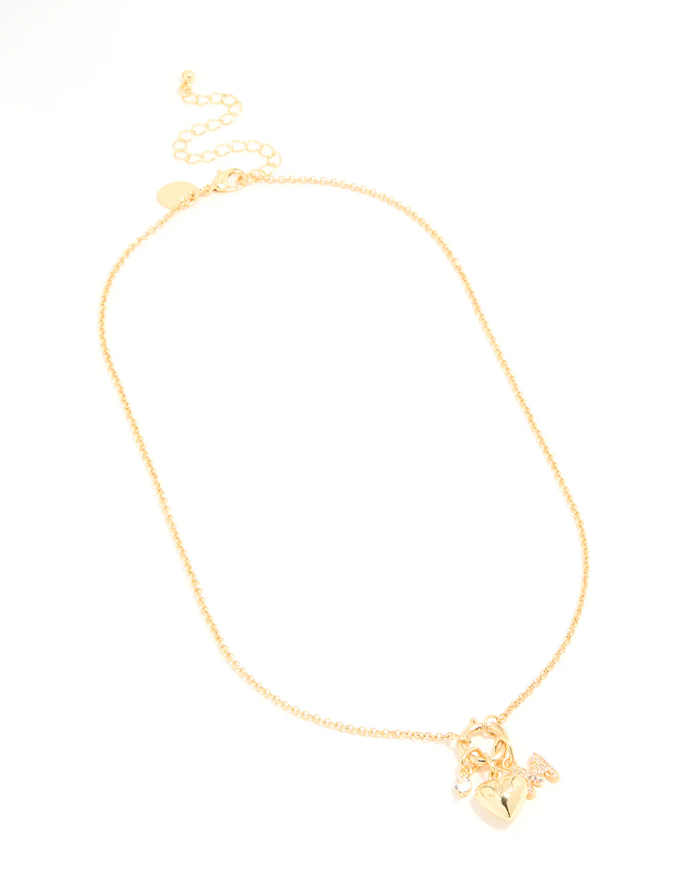 Gold Plated Bubble M & Heart Charm Necklace - Image 4