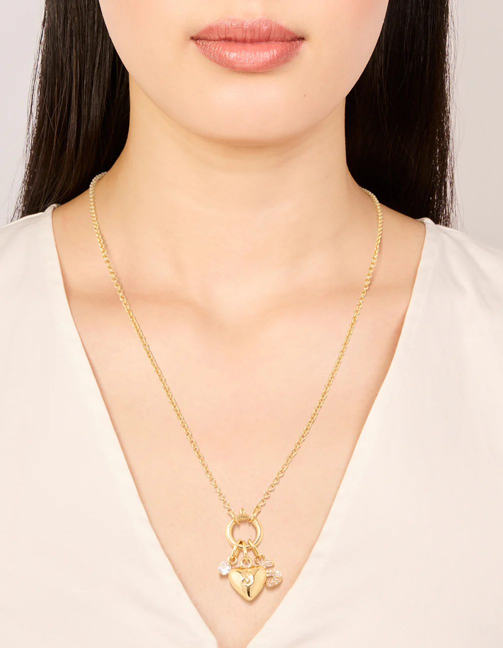Gold Plated Bubble S & Heart Charm Necklace - Image 2