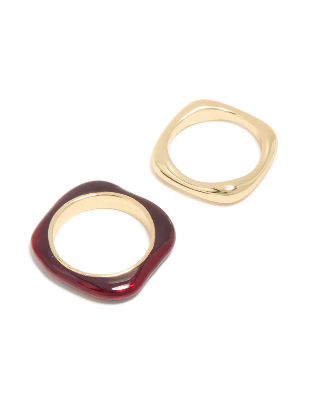 Gold Plated & Burgundy Square Band Rings 2-Pack - Image 2