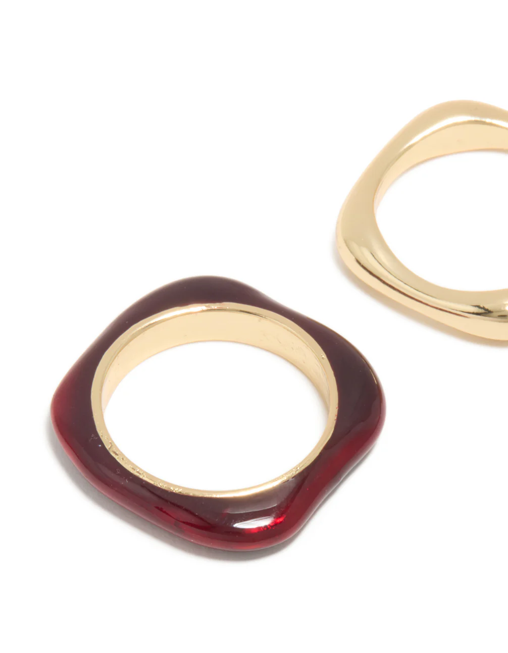 Gold Plated & Burgundy Square Band Rings 2-Pack - Image 4