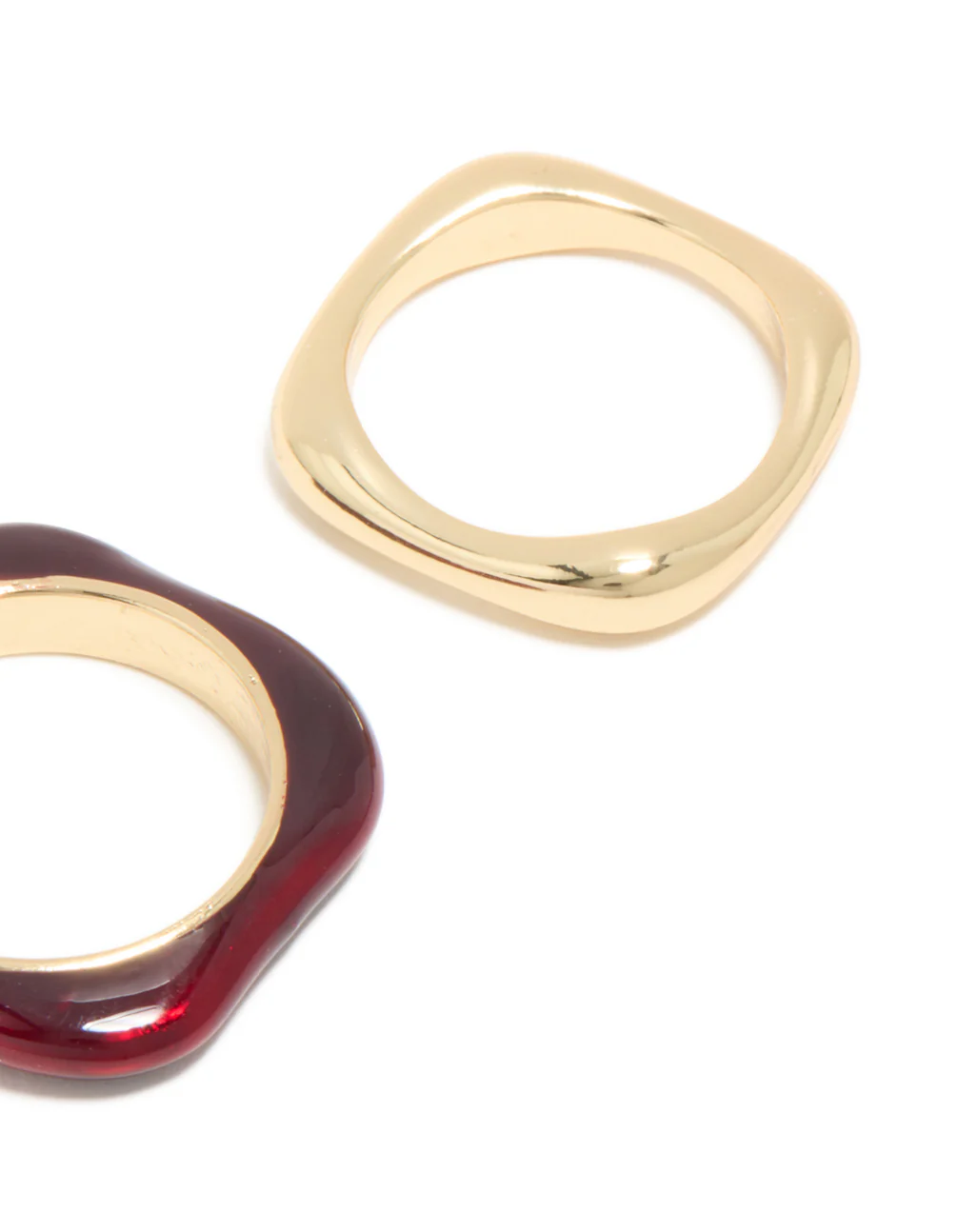 Gold Plated & Burgundy Square Band Rings 2-Pack - Image 5