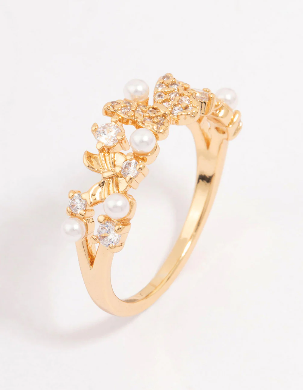 Gold Plated Butterfly Pearl Band Ring - Image 2