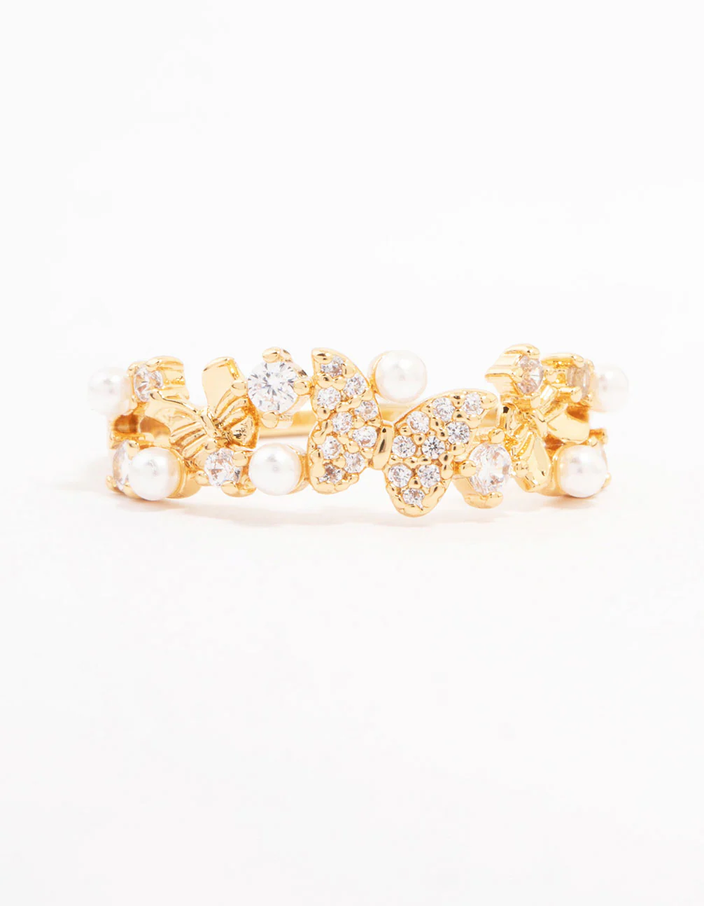 Gold Plated Butterfly Pearl Band Ring - Image 3