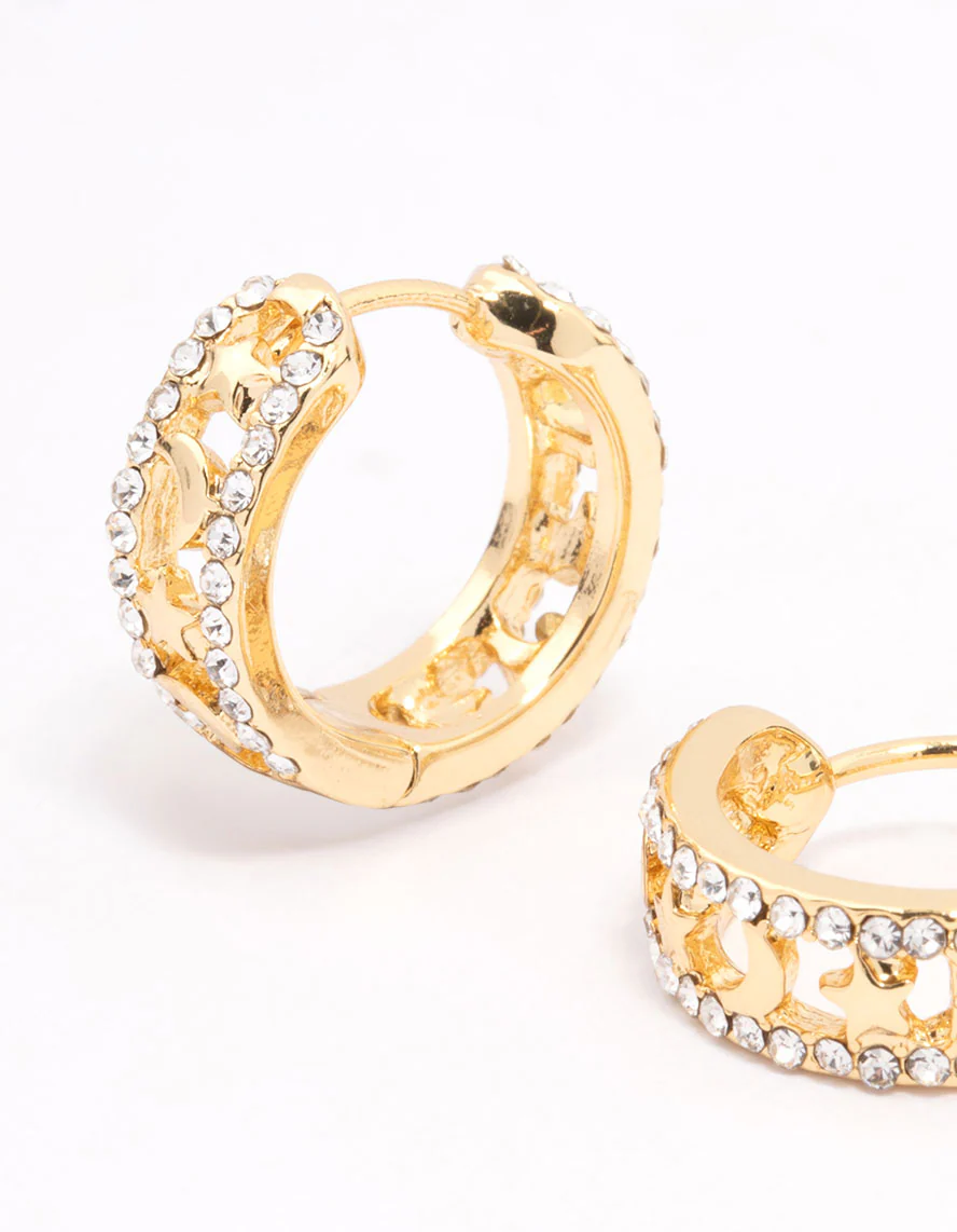 Gold Plated Celestial Cut Hoop Earrings - Image 2