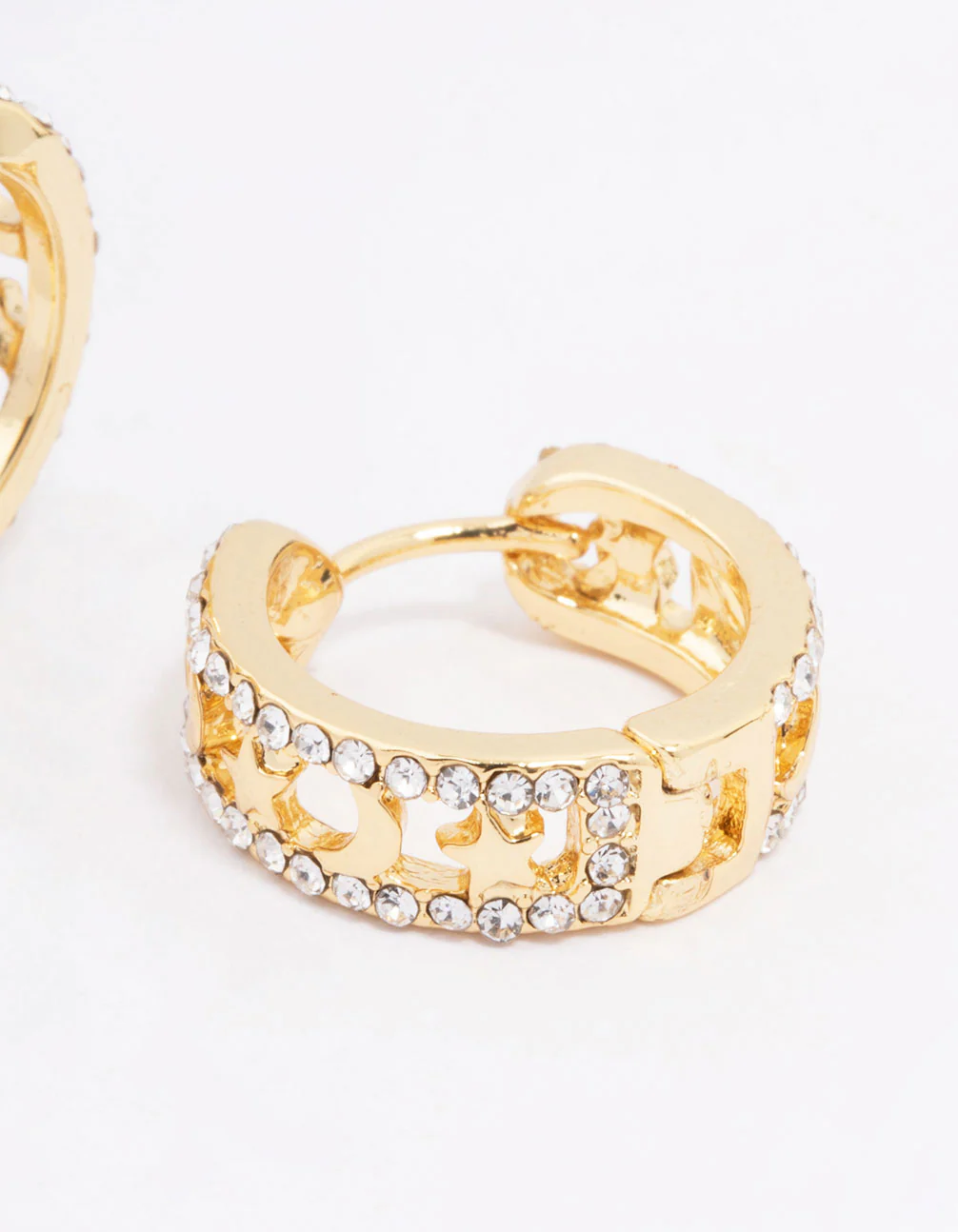 Gold Plated Celestial Cut Hoop Earrings - Image 3