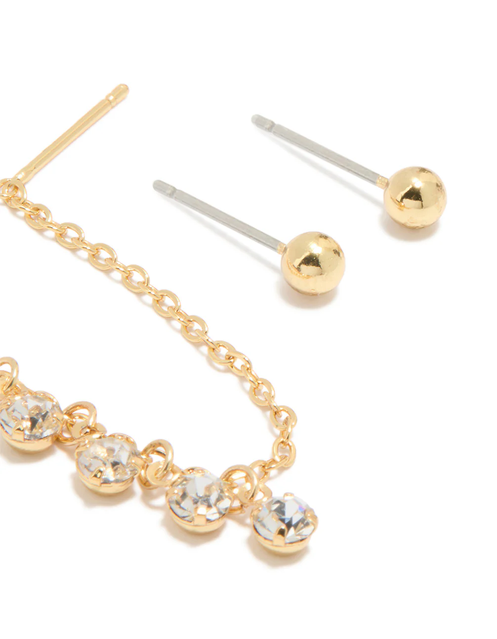 Gold Plated Chain Cubic Zirconia Chain Pull Through Earrings & Studs 3-Pack - Image 3