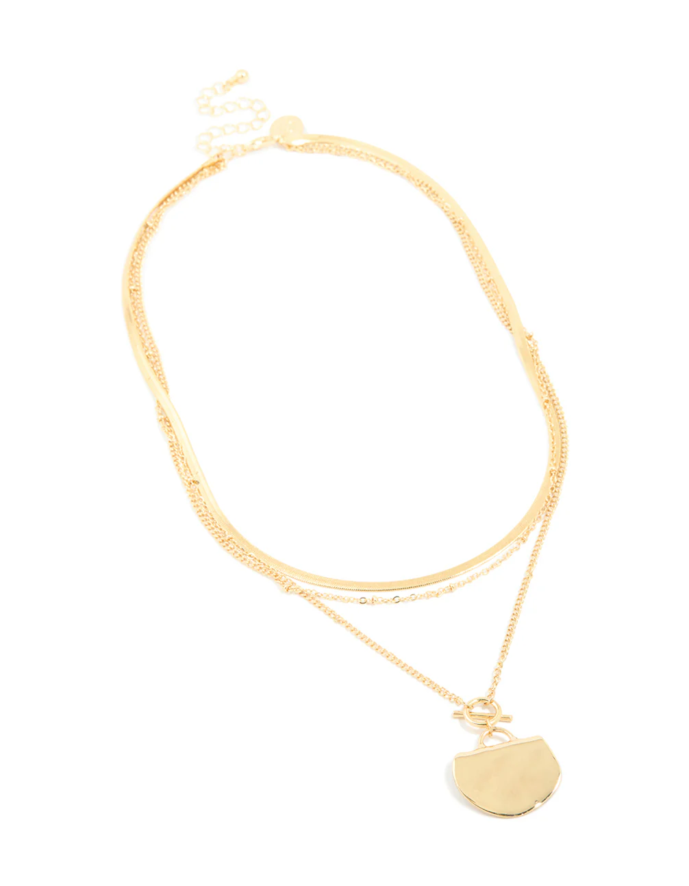 Gold Plated Chain & Hammered Circle Layered Necklace - Image 2