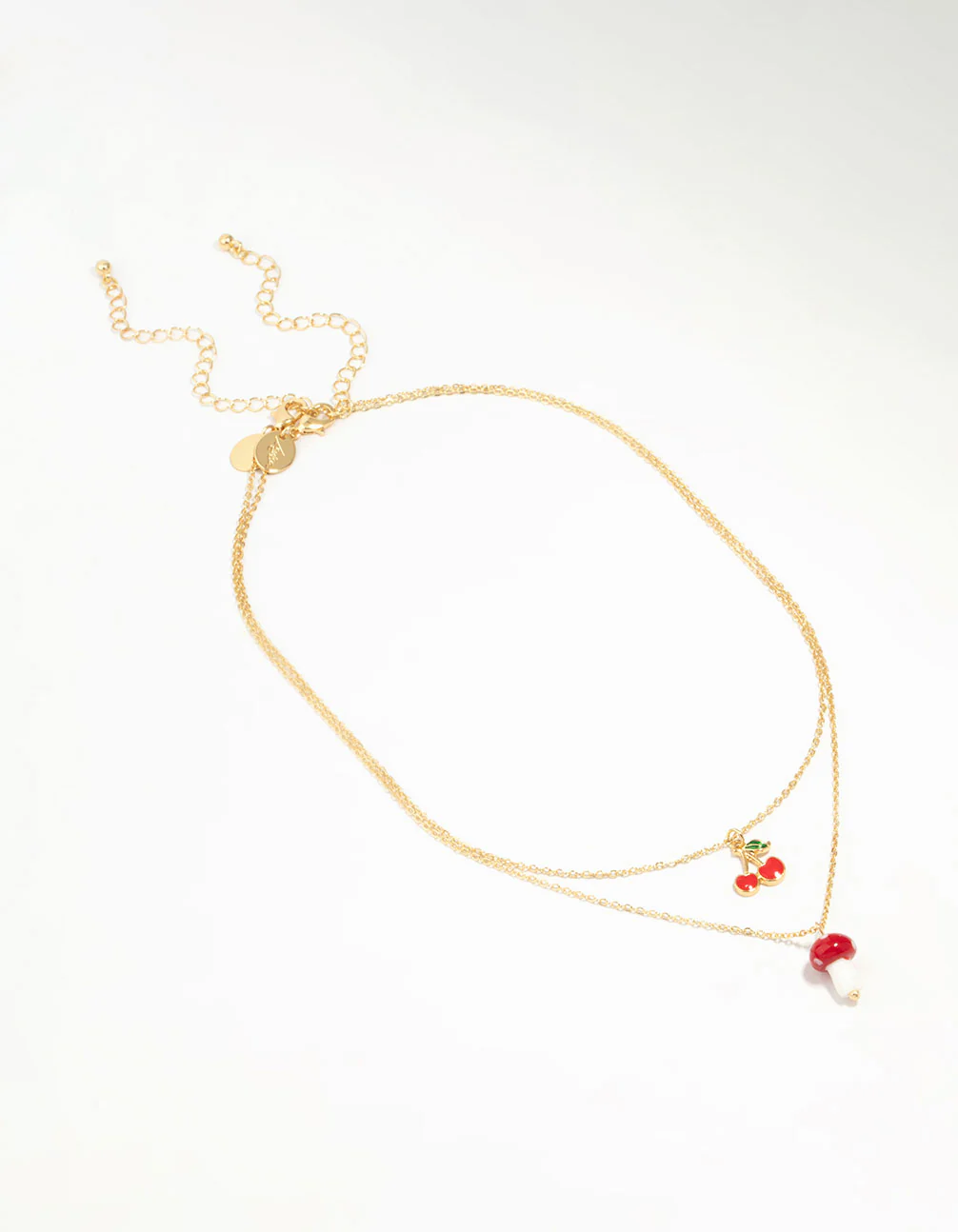 Gold Plated Cherry & Mushroom Layered Necklace - Image 2