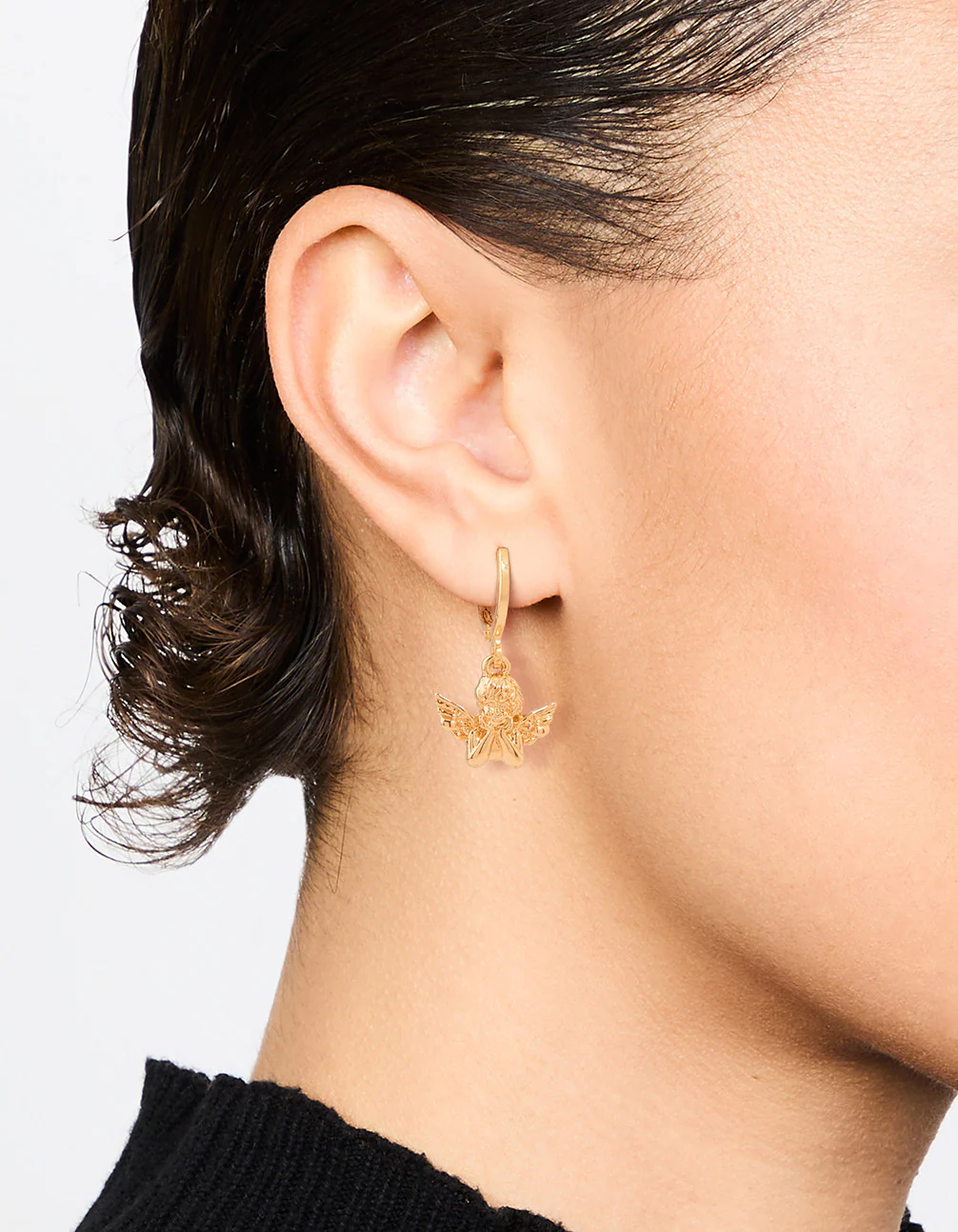 Gold Plated Cherub Huggie Earrings - Image 2