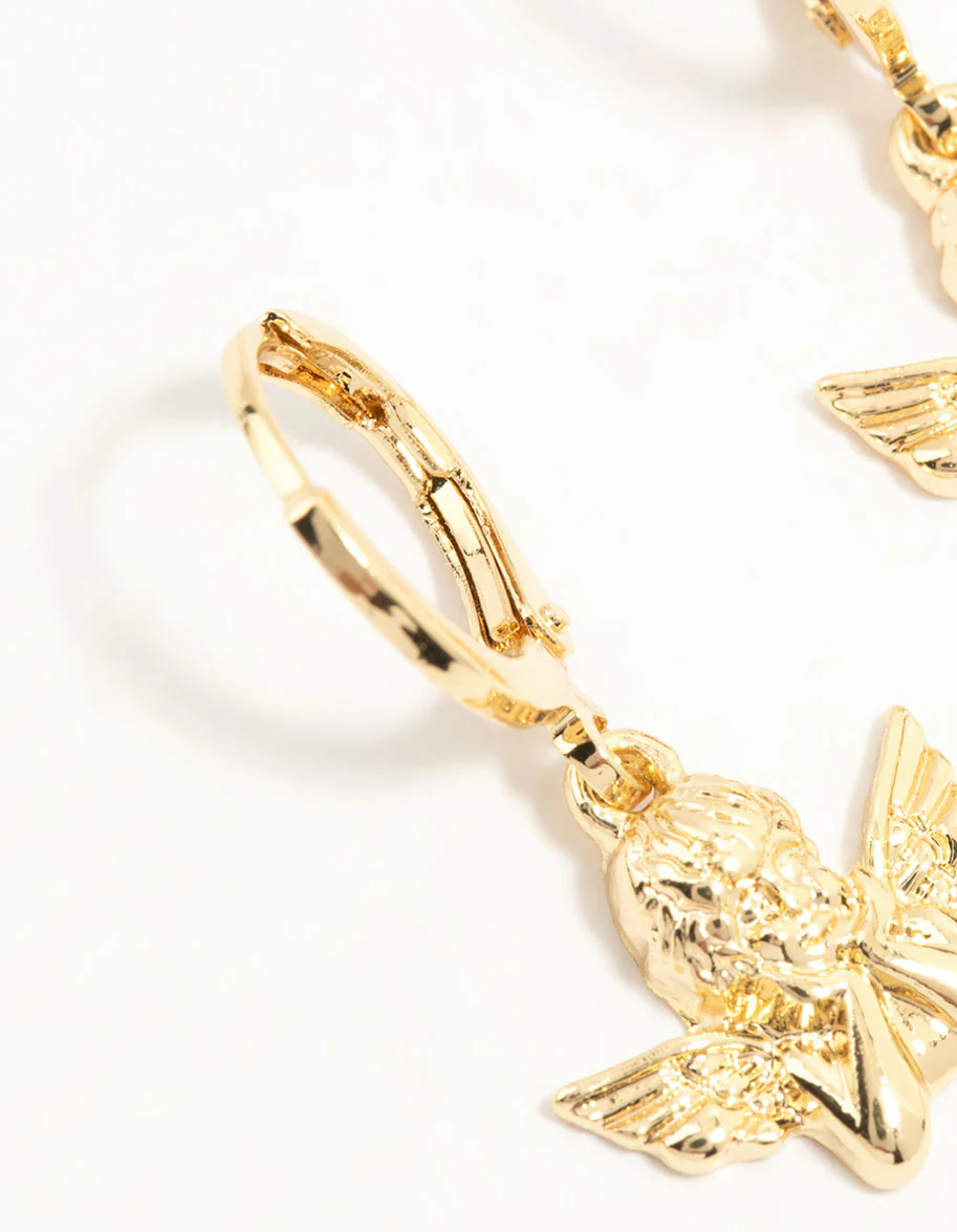 Gold Plated Cherub Huggie Earrings - Image 4