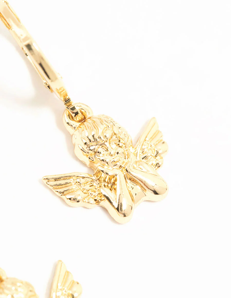 Gold Plated Cherub Huggie Earrings - Image 5