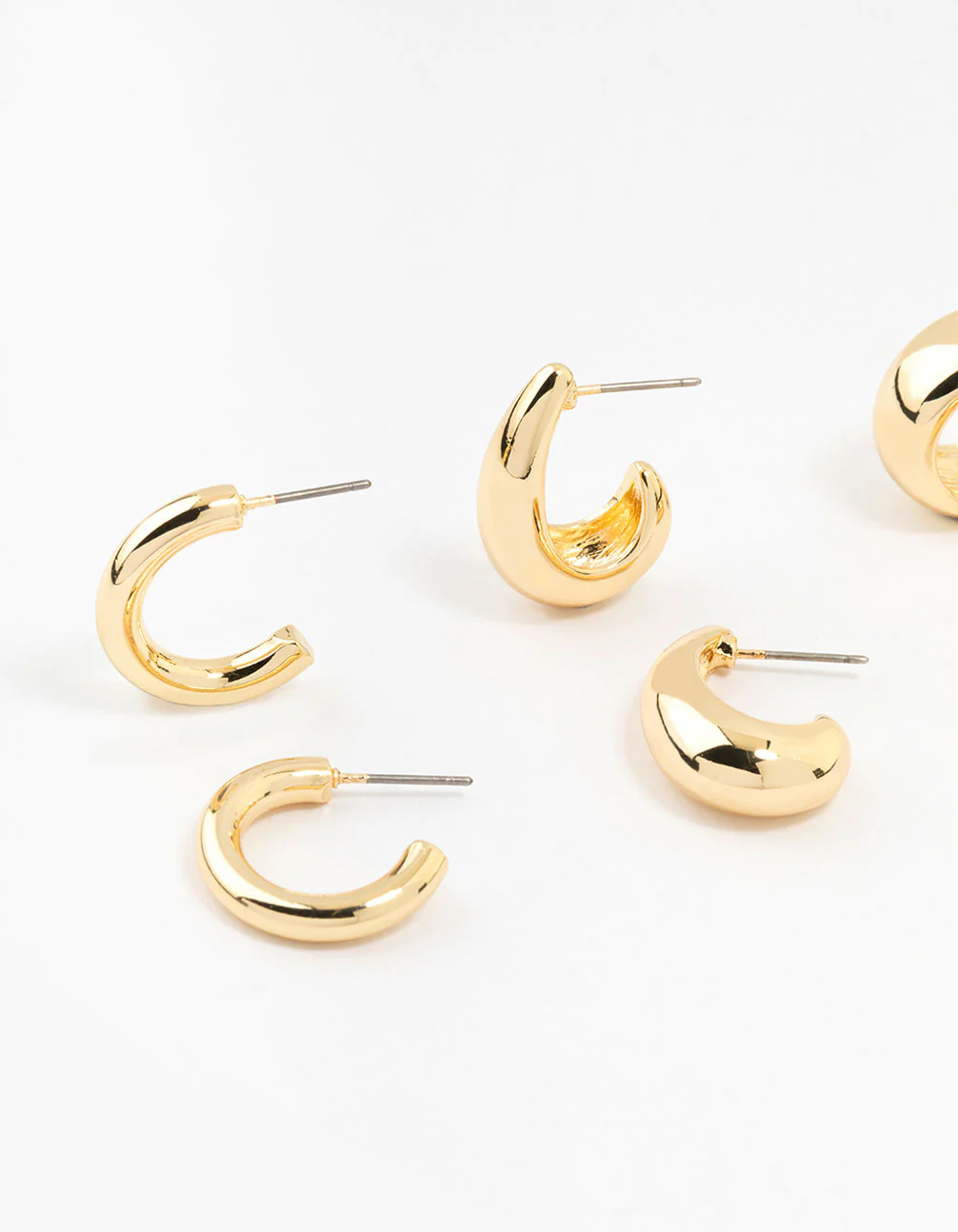Gold Plated Chunky Hoop Earrings 3-Pack - Image 2