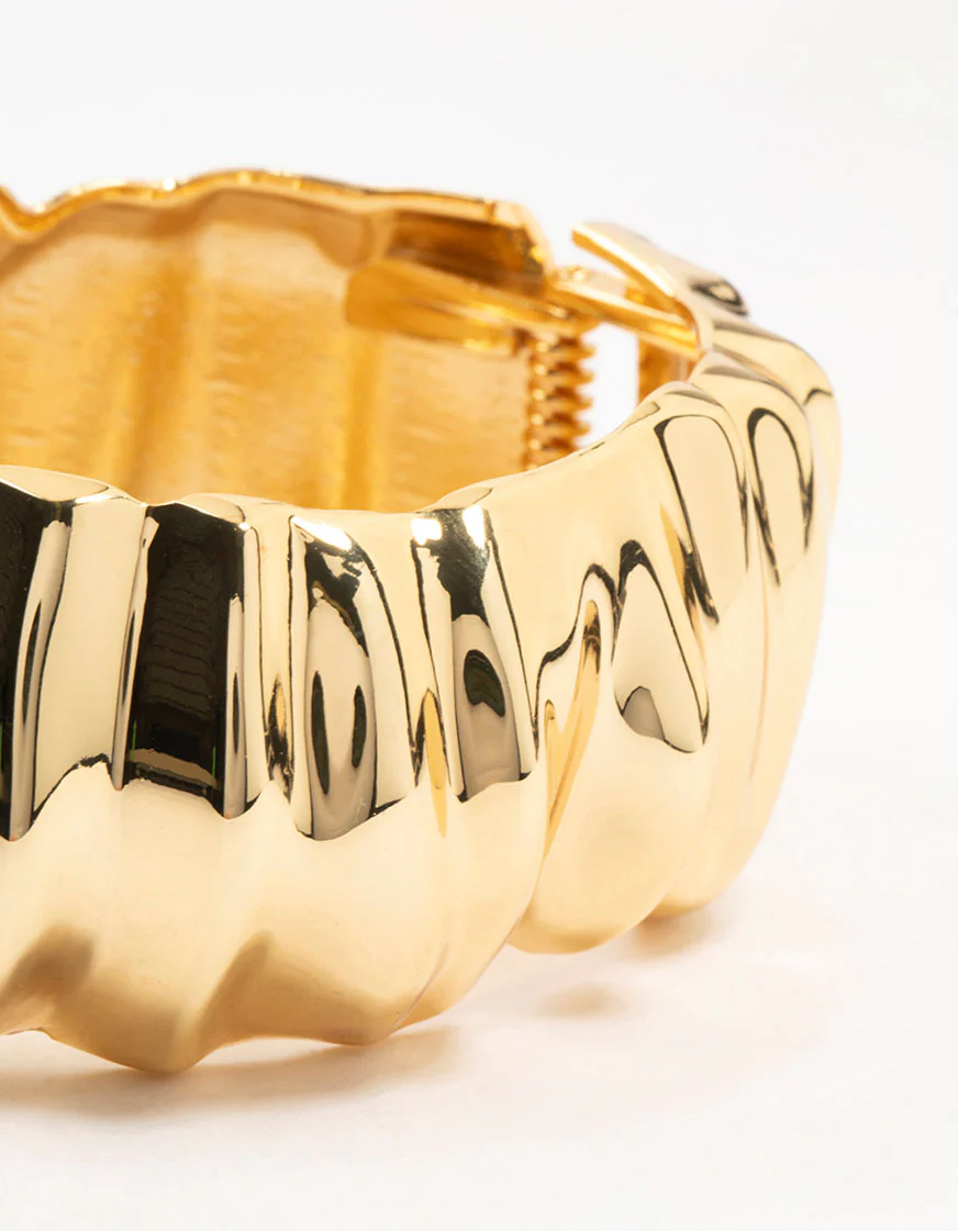 Gold Plated Chunky Ripple Wrist Cuff - Image 2