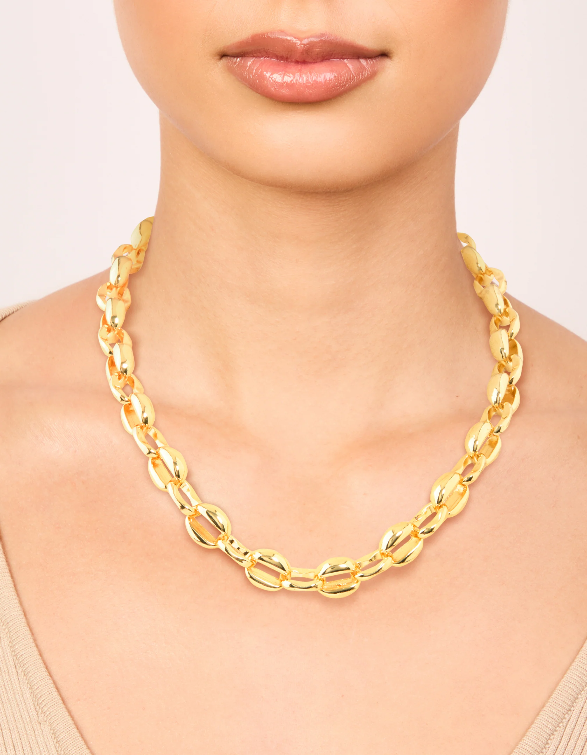 Gold Plated Chunky Round Chain Link Necklace - Image 2