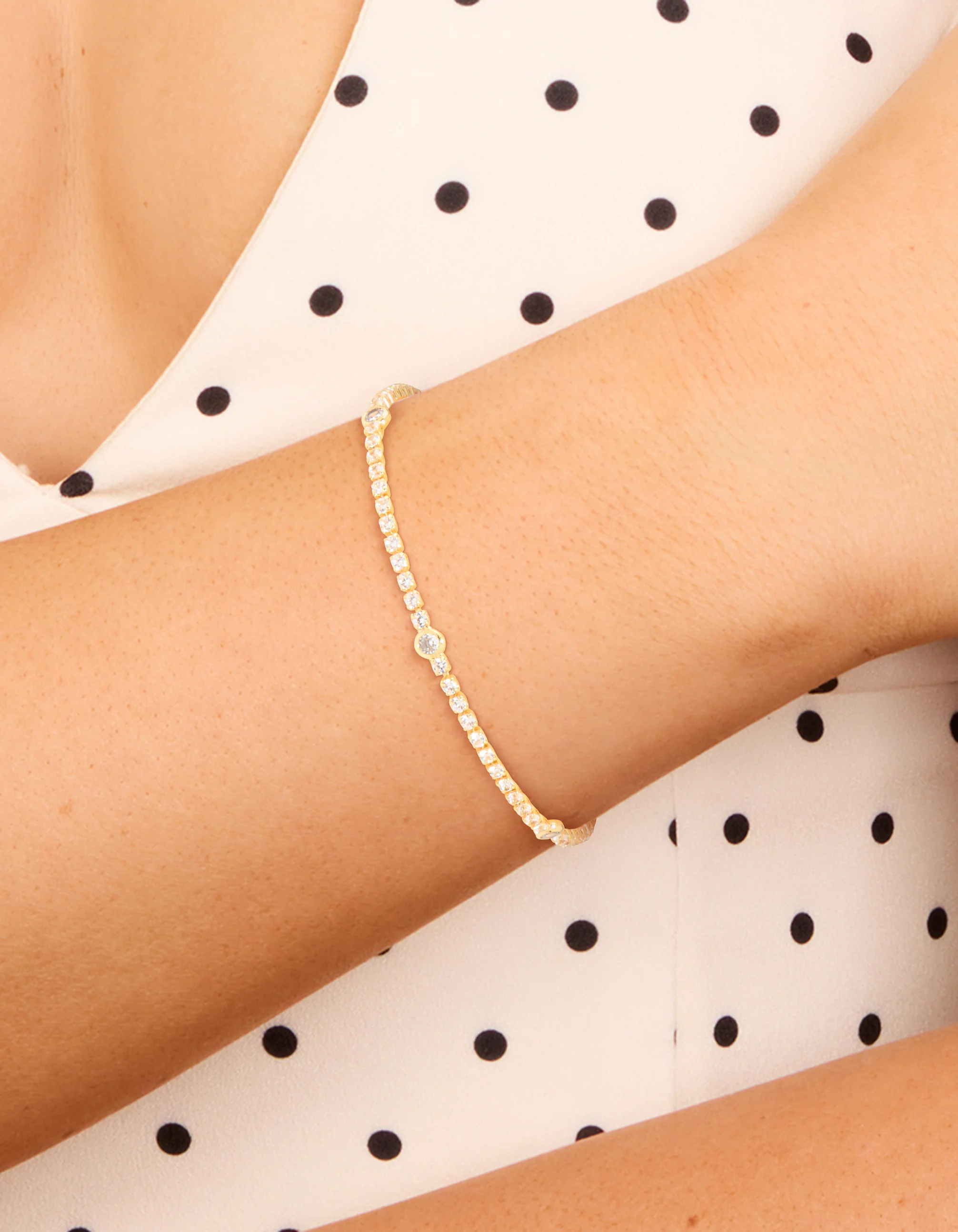 Gold Plated Circle Cubic Zirconia Tennis Bracelet - Image 2
