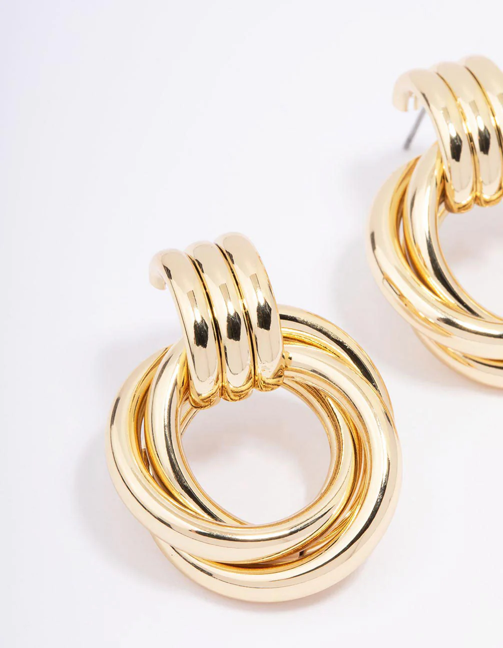 Gold Plated Circular Drop Stud Earrings - Image 2