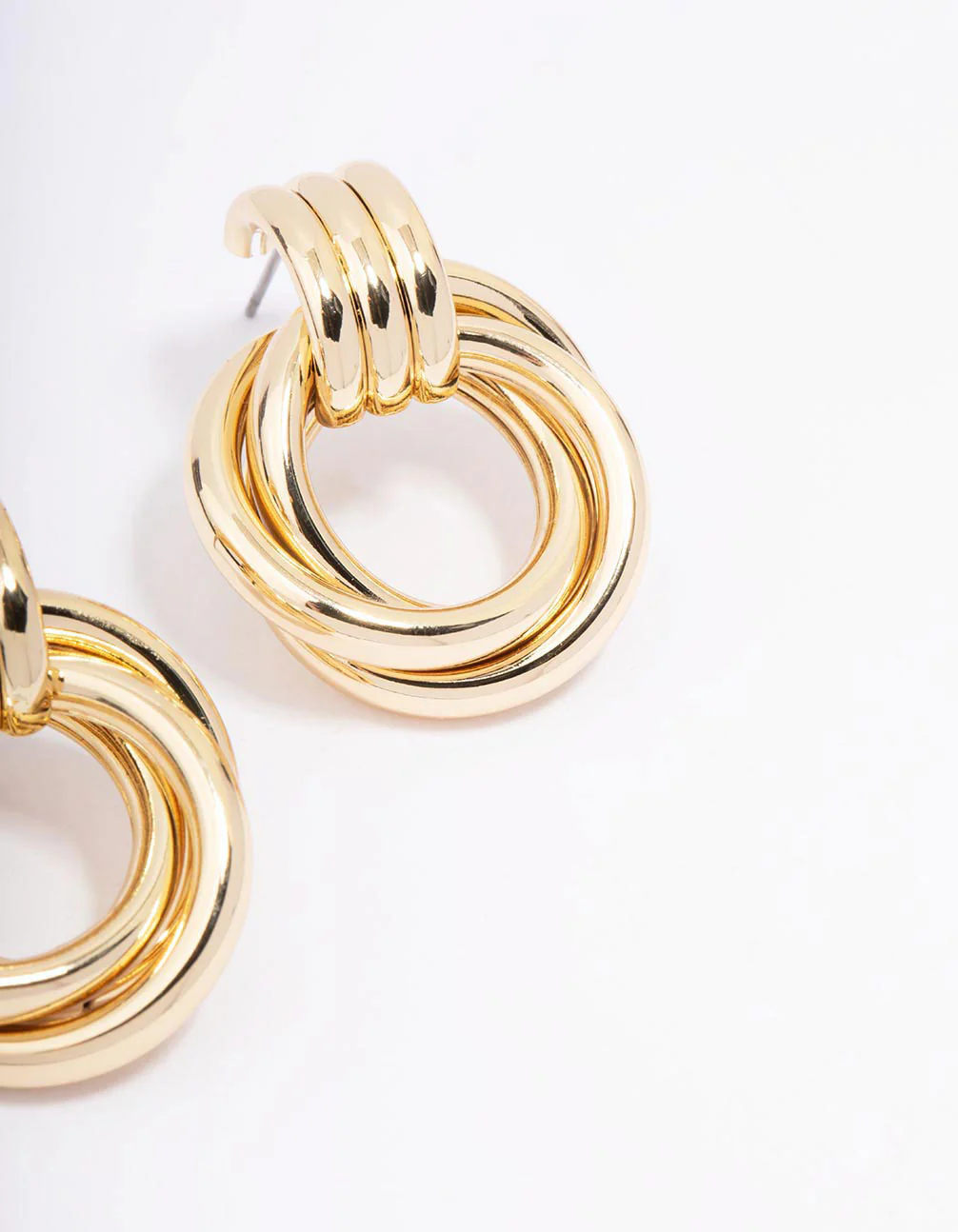 Gold Plated Circular Drop Stud Earrings - Image 3