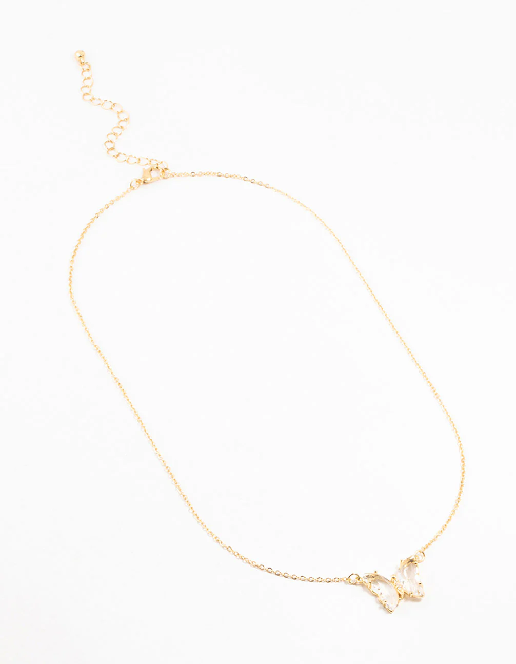 Gold Plated Clear Diamante Butterfly Necklace - Image 2