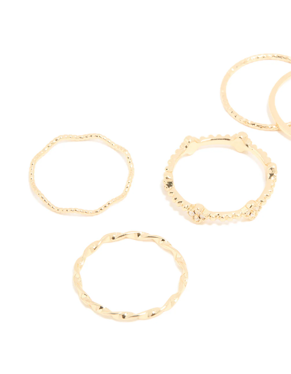 Gold Plated Clover Textured 6-Pack Rings - Image 2