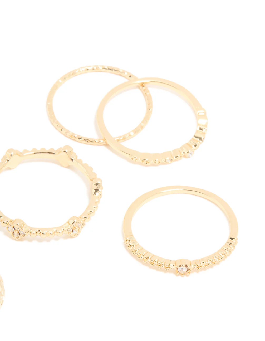 Gold Plated Clover Textured 6-Pack Rings - Image 3