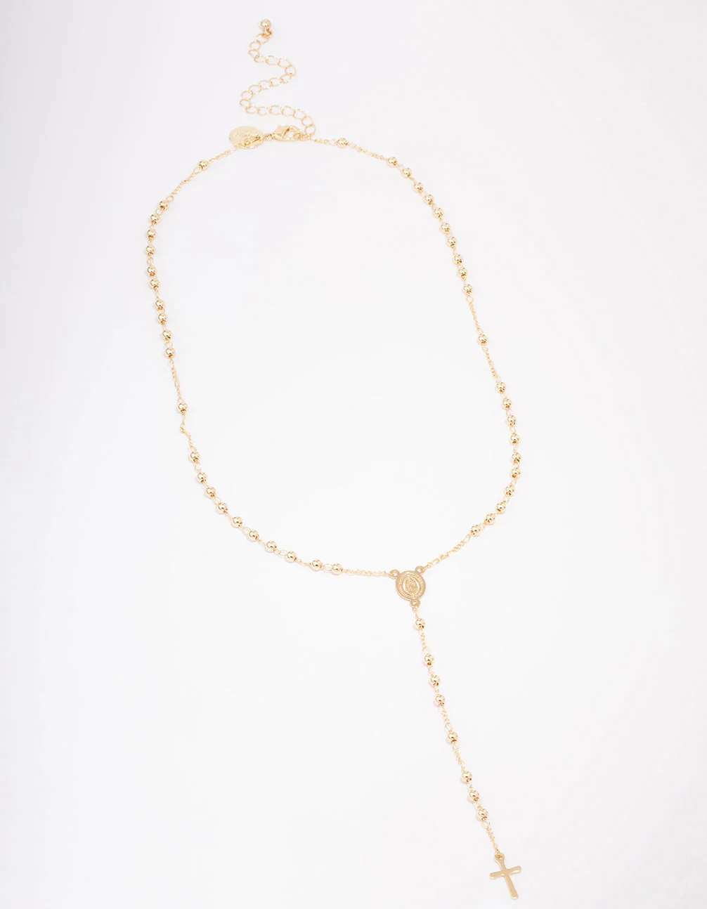 Gold Plated Coin & Cross Lariat Necklace - Image 2