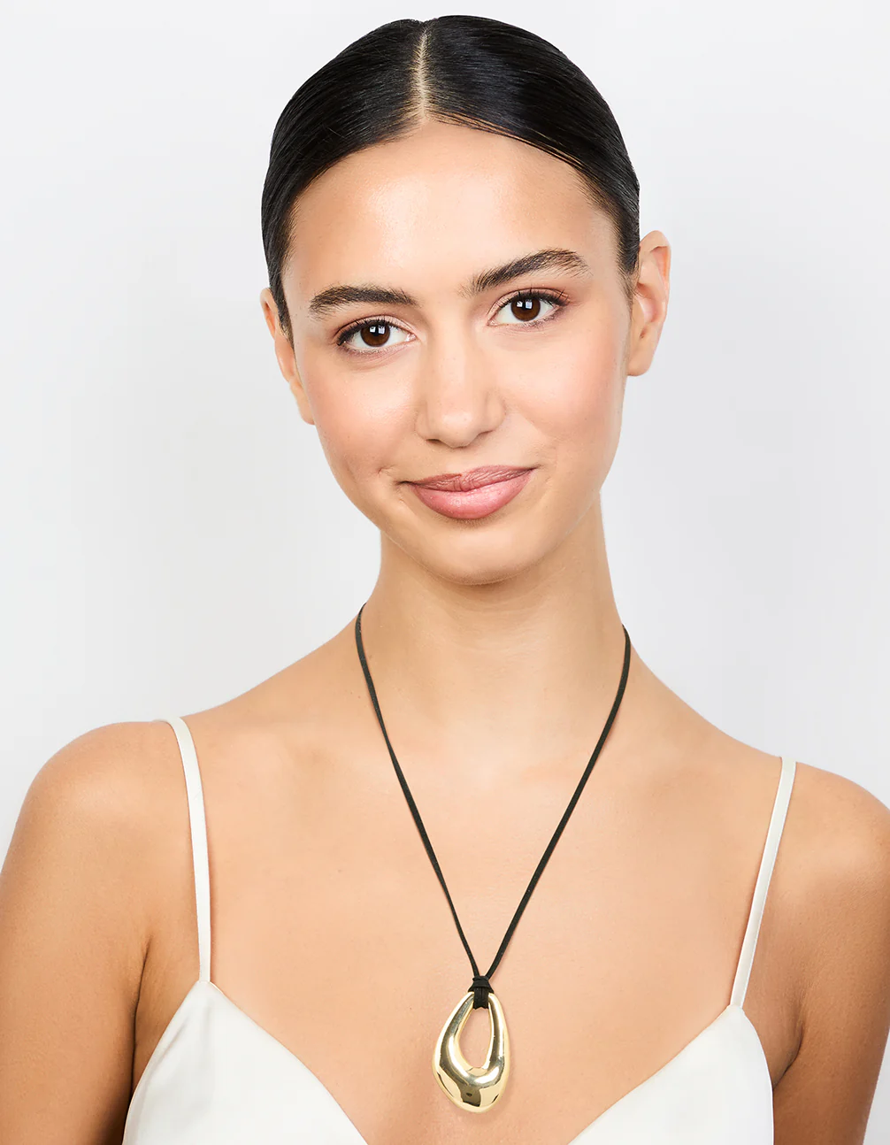 Gold Plated Cord Open Oval Long Necklace - Image 3