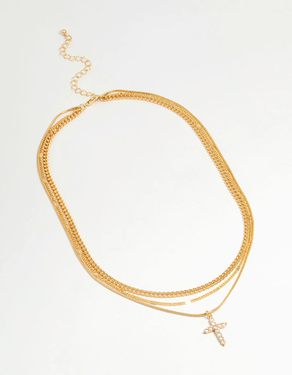 Gold Plated Cross & Chain Layered Necklace - Image 2