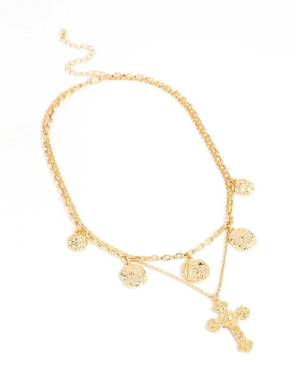 Gold Plated Cross & Coin Layered Necklace - Image 2