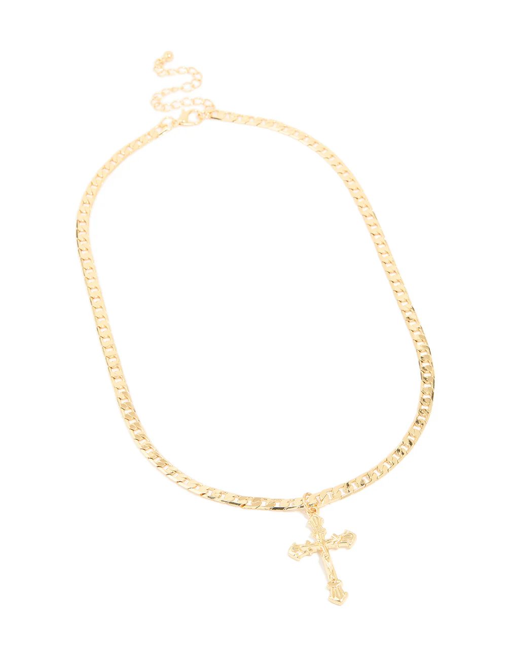 Gold Plated Cross Flay Curb Chain Necklace - Image 4