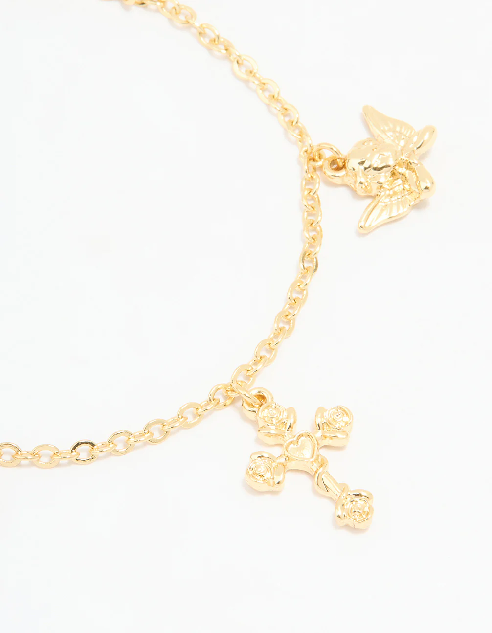 Gold Plated Cross & Heart Charm Bracelet - Image 2