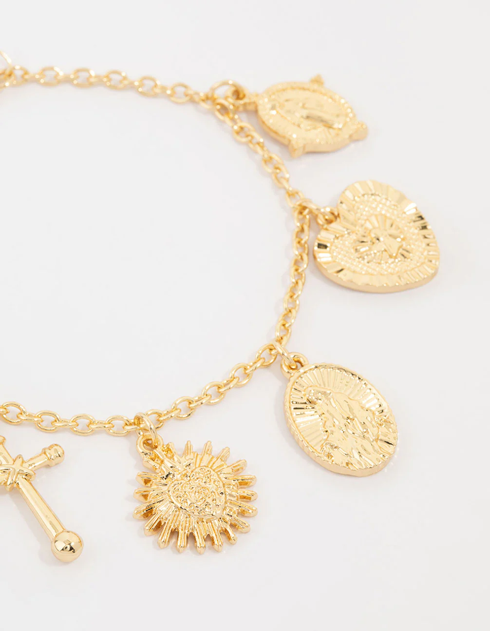 Gold Plated Cross Heart & Sun Charm Bracelet - Image 2