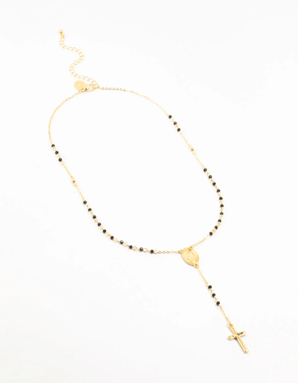 Gold Plated Cross Mary Beaded Necklace - Image 2